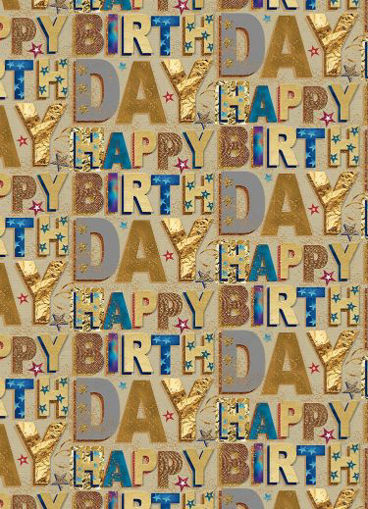 Picture of GIFT WRAPPING GOLD AND BLUE HAPPY BIRTHDAY